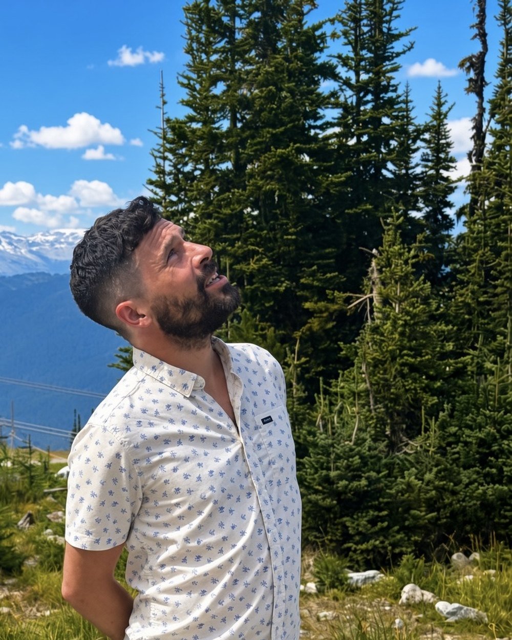 Craig Becker on a mountain ridge in the Coast Mountains